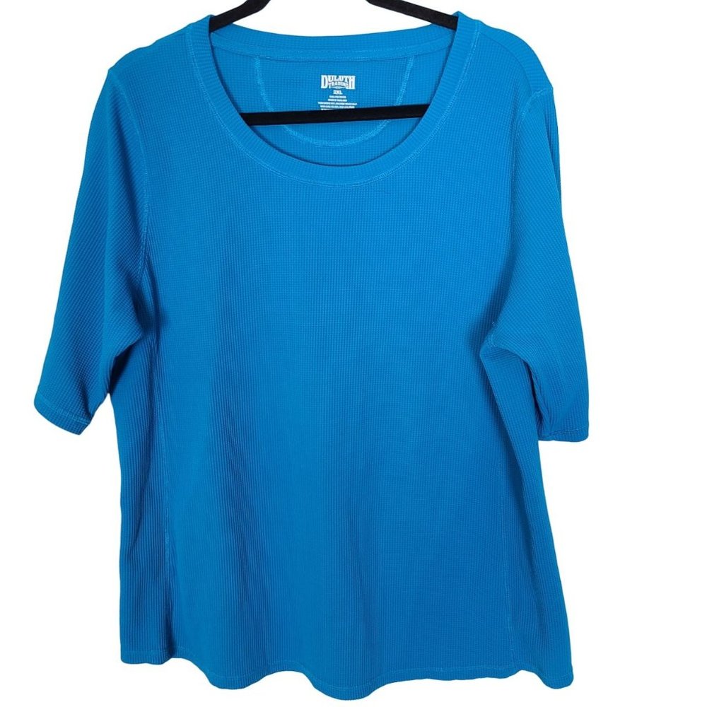 Duluth Trading Co. Womens 2XL Blue Short Sleeves Waffle Knit Thermal T Shirt